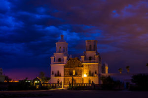 evening photo of San Xavier del Bac